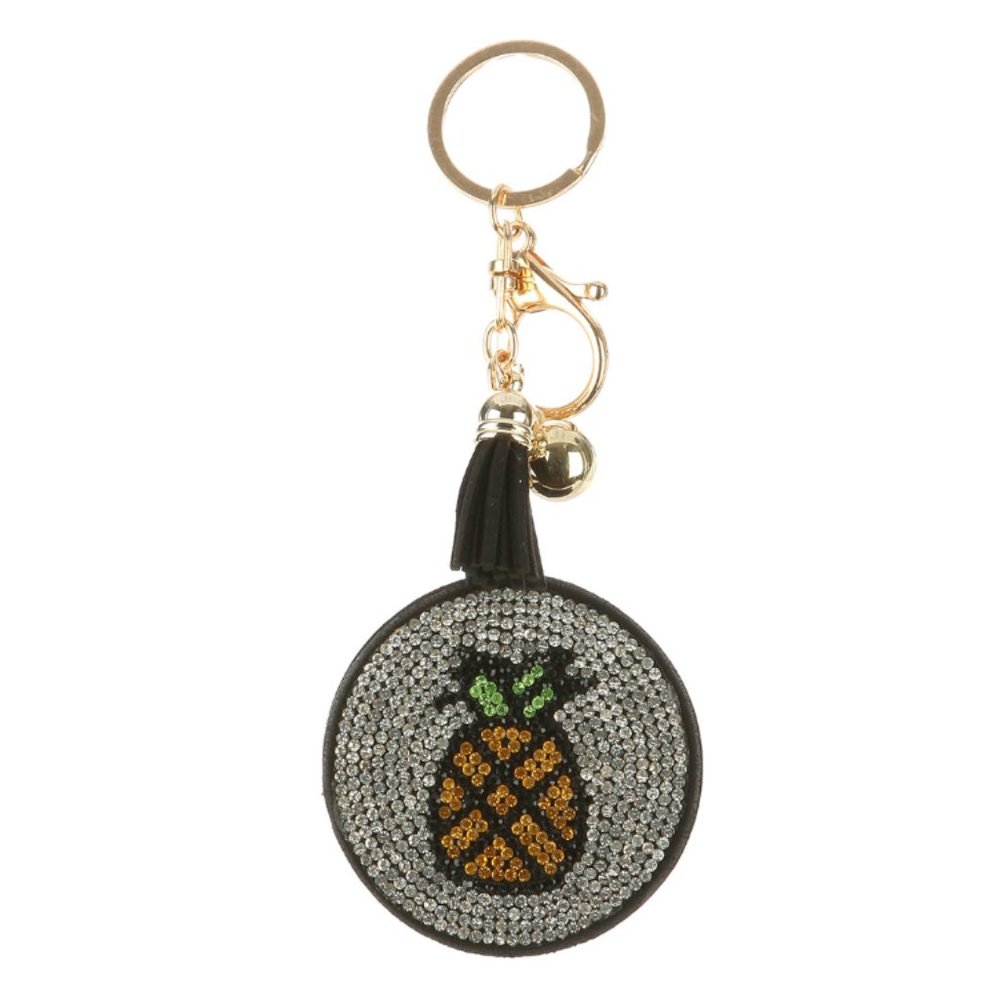 Pineapple Mirror Tassel Bling Faux Suede Round Keychain Handbag Charm